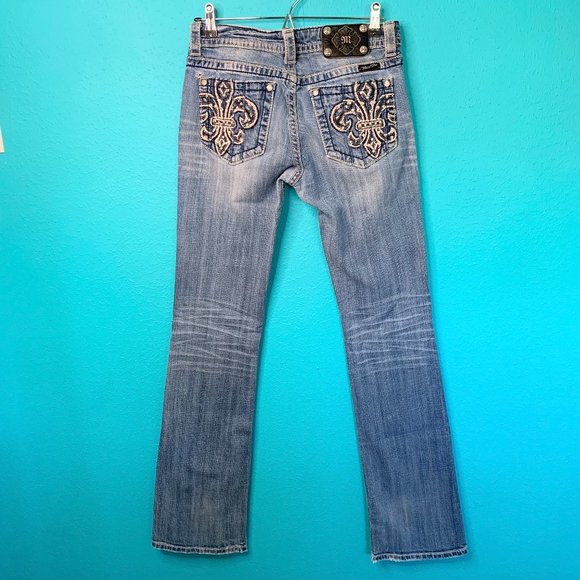 Miss Me Denim - Miss Me Low-Rise Bootcut/ Flare Jeans - Decorated Pockets w/ Gemstones